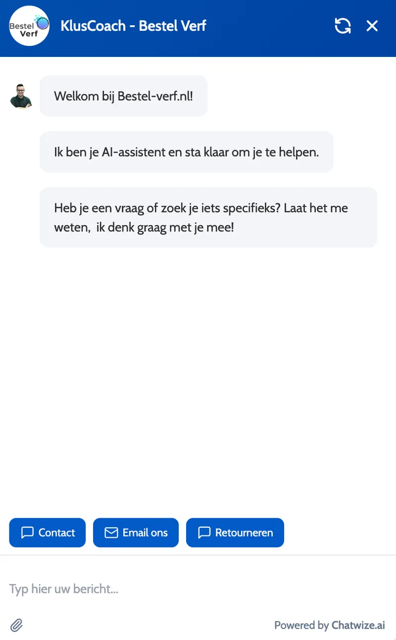 Bestel-verf chatbot styled to the brand