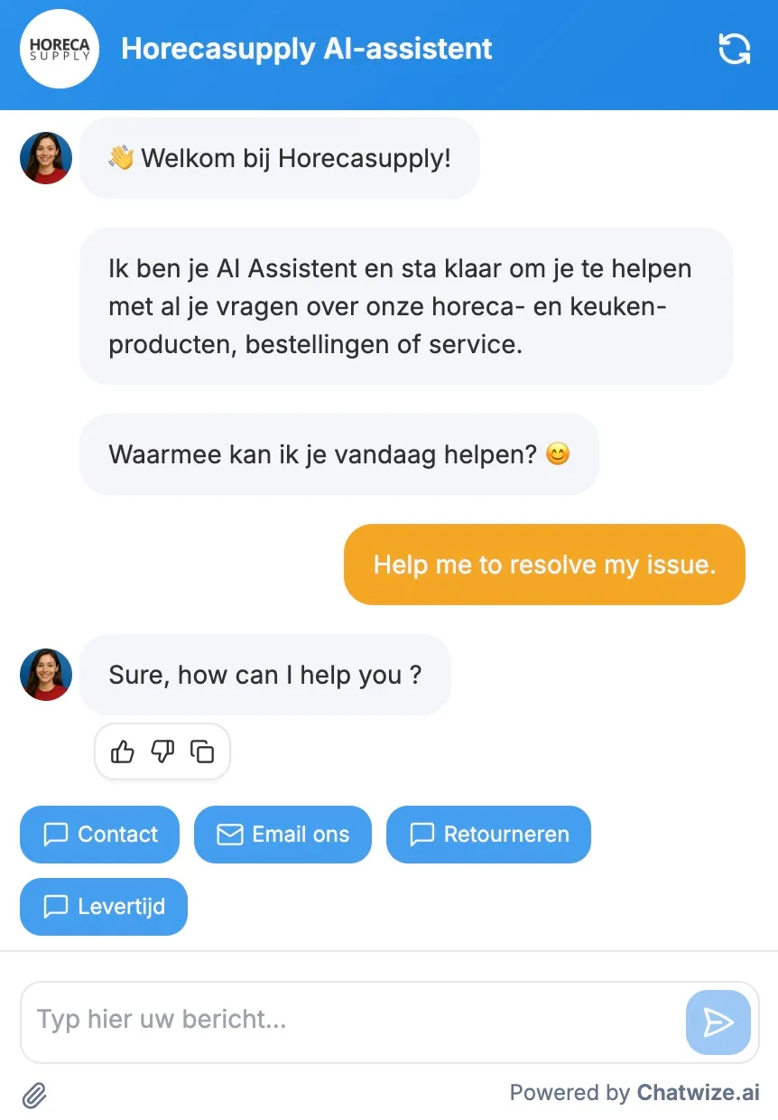 Horecasupply chatbot styled to the brand