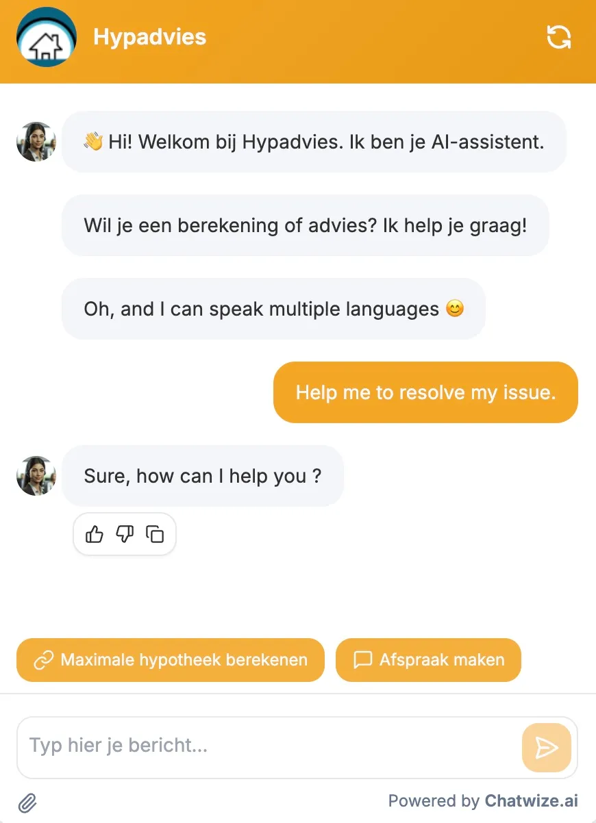 Hypadvies chatbot styled to the brand