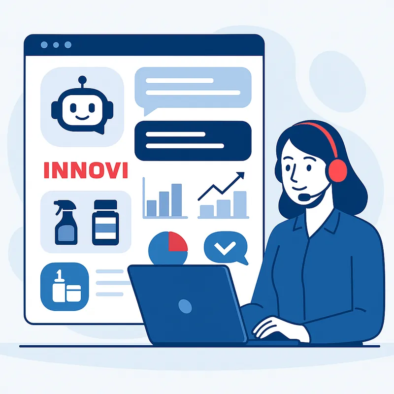 Innovi staff member with dashboard and analytics