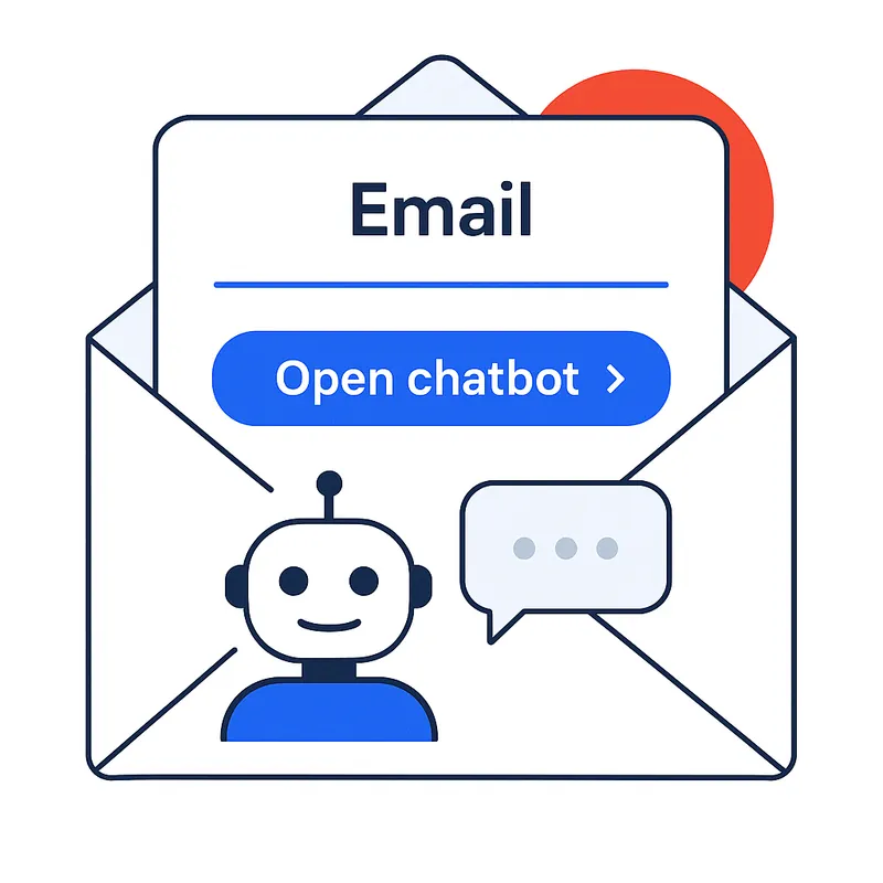 Email with Open chatbot button and chatbot illustration